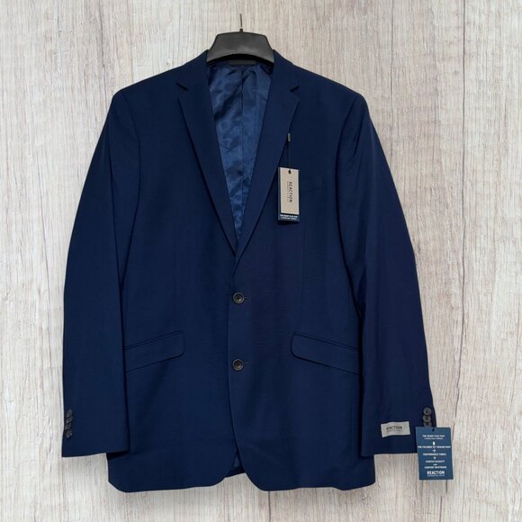 Kenneth Cole Reaction Ready Flex Navy Suit Jacket 42L Stretch Blazer - Picture 1 of 12